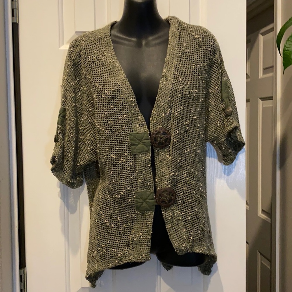 Chico’s green sharkbite cardigan
